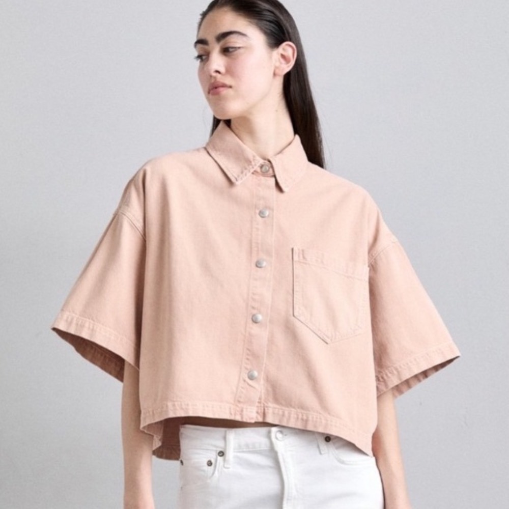 AGOLDE Rona Box Shirt In Pink Salt Size Medium